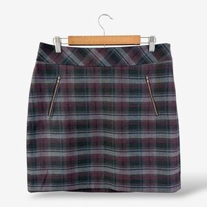 Loft Gray Plaid Pencil Skirt Size 10 Purple Zip Pocket Y2K Casual Preppy 90s